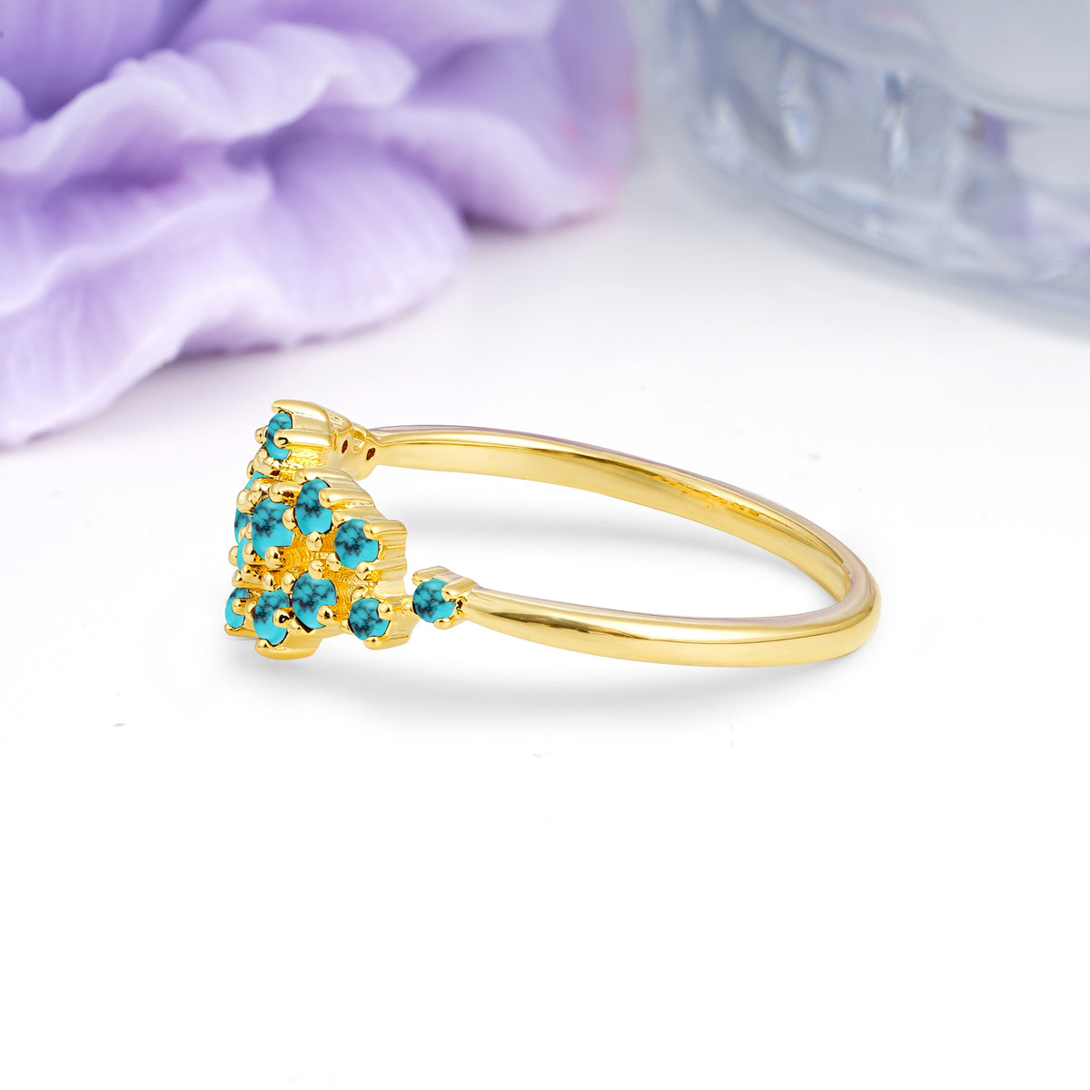 Dainty Galaxy Scattered Diamond Floral Twig Turquoise Wedding Ring - Additional view
