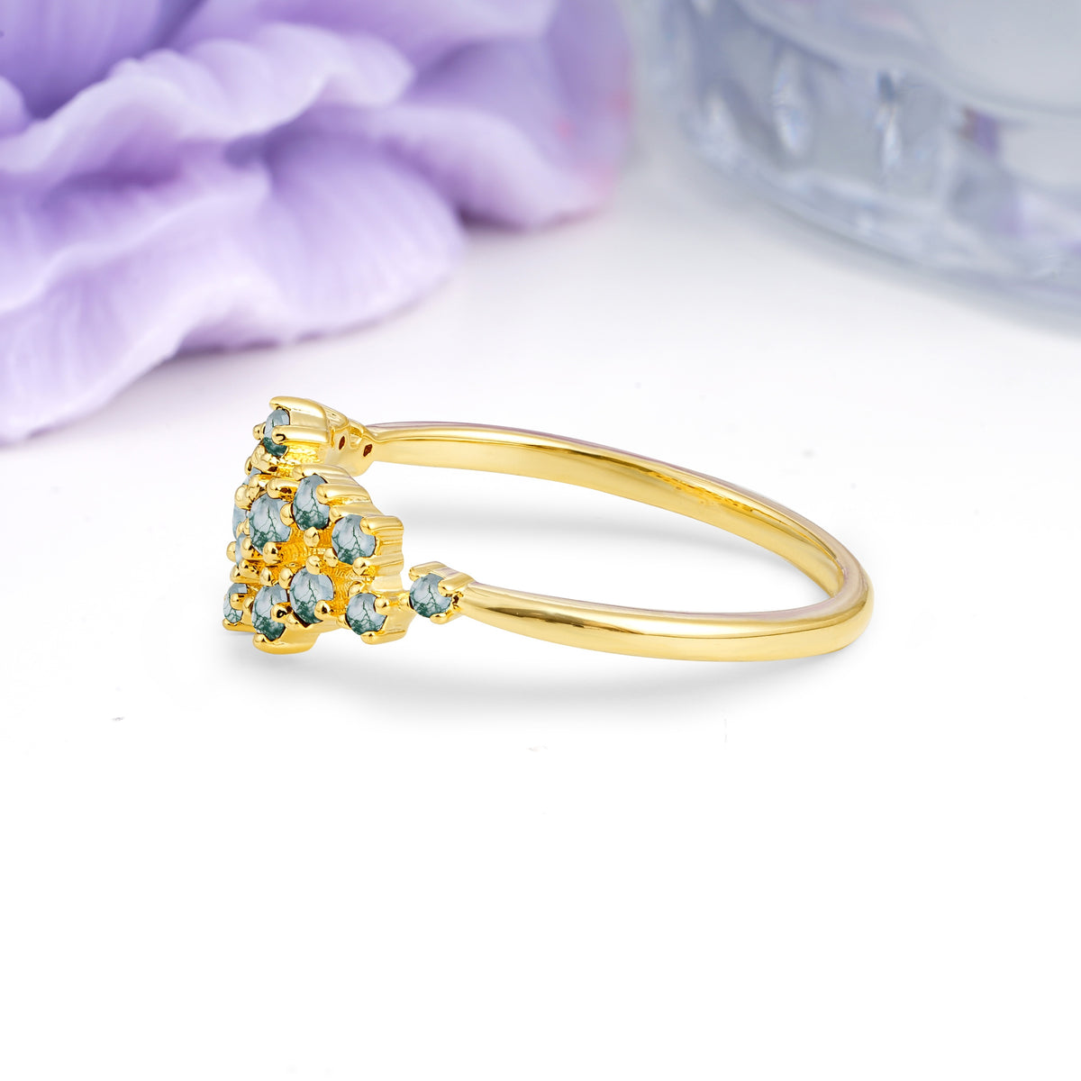 Dainty Galaxy Scattered Diamond Floral Twig Moss Agate Wedding Ring - Additional view