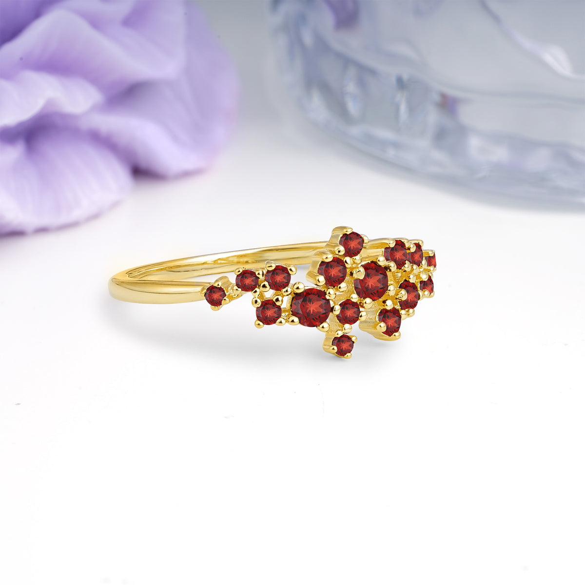 Dainty Galaxy Scattered Diamond Floral Twig Garnet Wedding Ring - Additional view