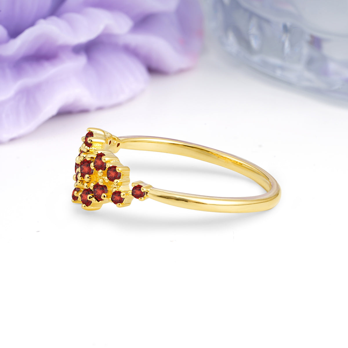 Dainty Galaxy Scattered Diamond Floral Twig Garnet Wedding Ring - Additional view