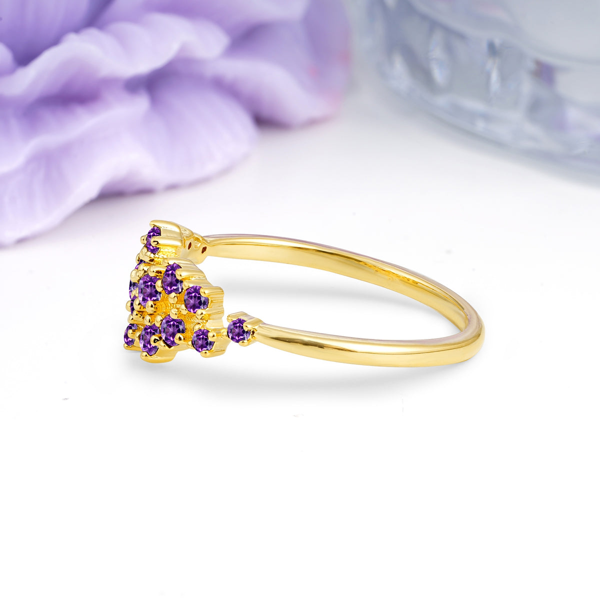 Dainty Galaxy Scattered Diamond Floral Twig Amethyst Wedding Ring - Additional view