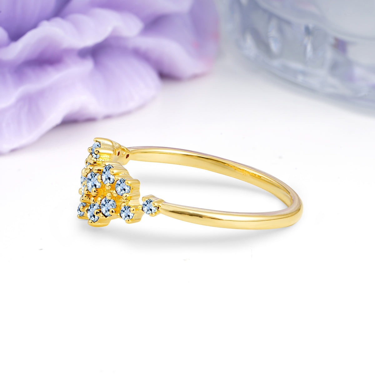 Dainty Galaxy Scattered Diamond Floral Twig Aquamarine Wedding Ring - Additional view