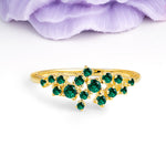 Dainty Galaxy Scattered Diamond Floral Twig Emerald Wedding Ring - Additional view