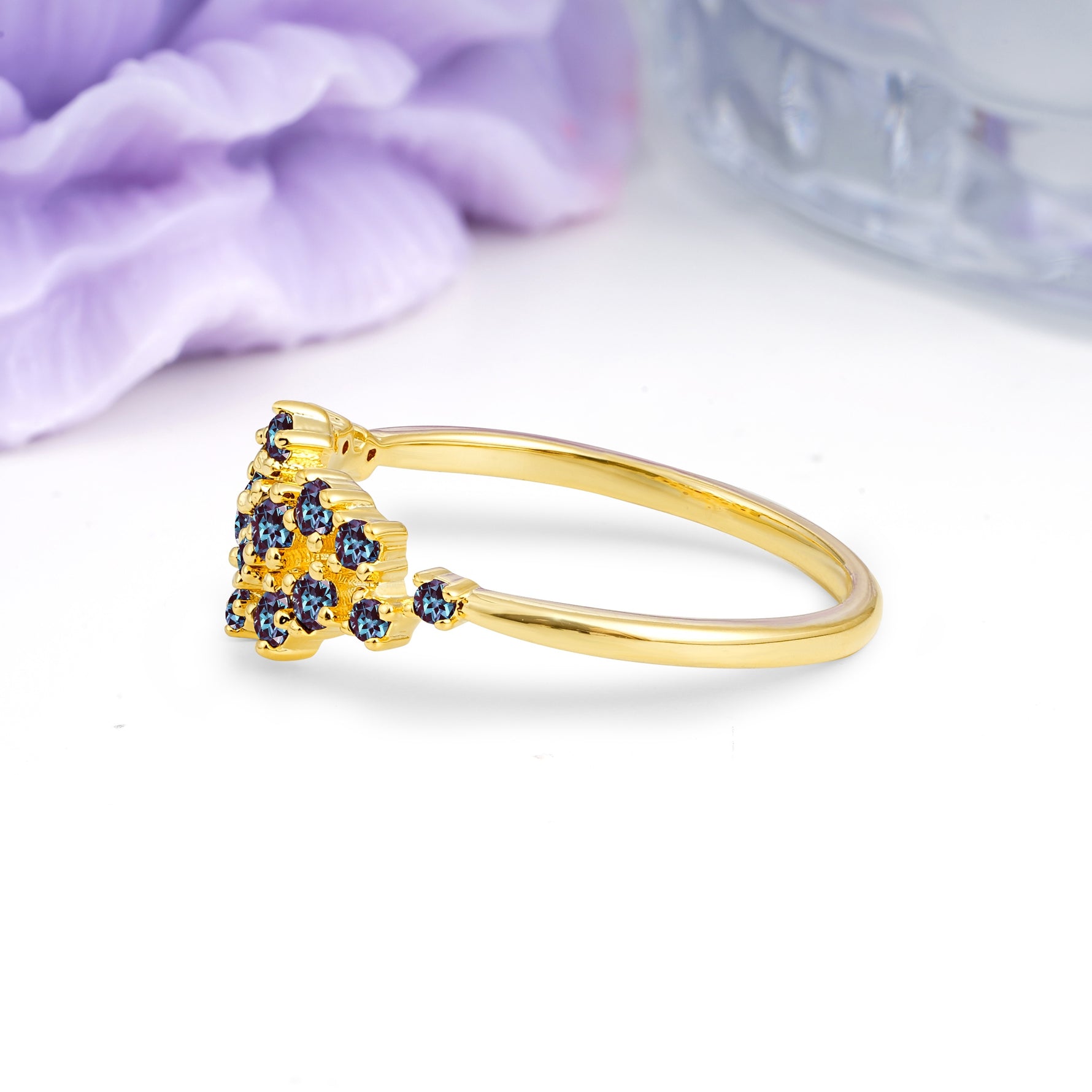Dainty Galaxy Scattered Diamond Floral Twig Alexandrite Wedding Ring - Additional view