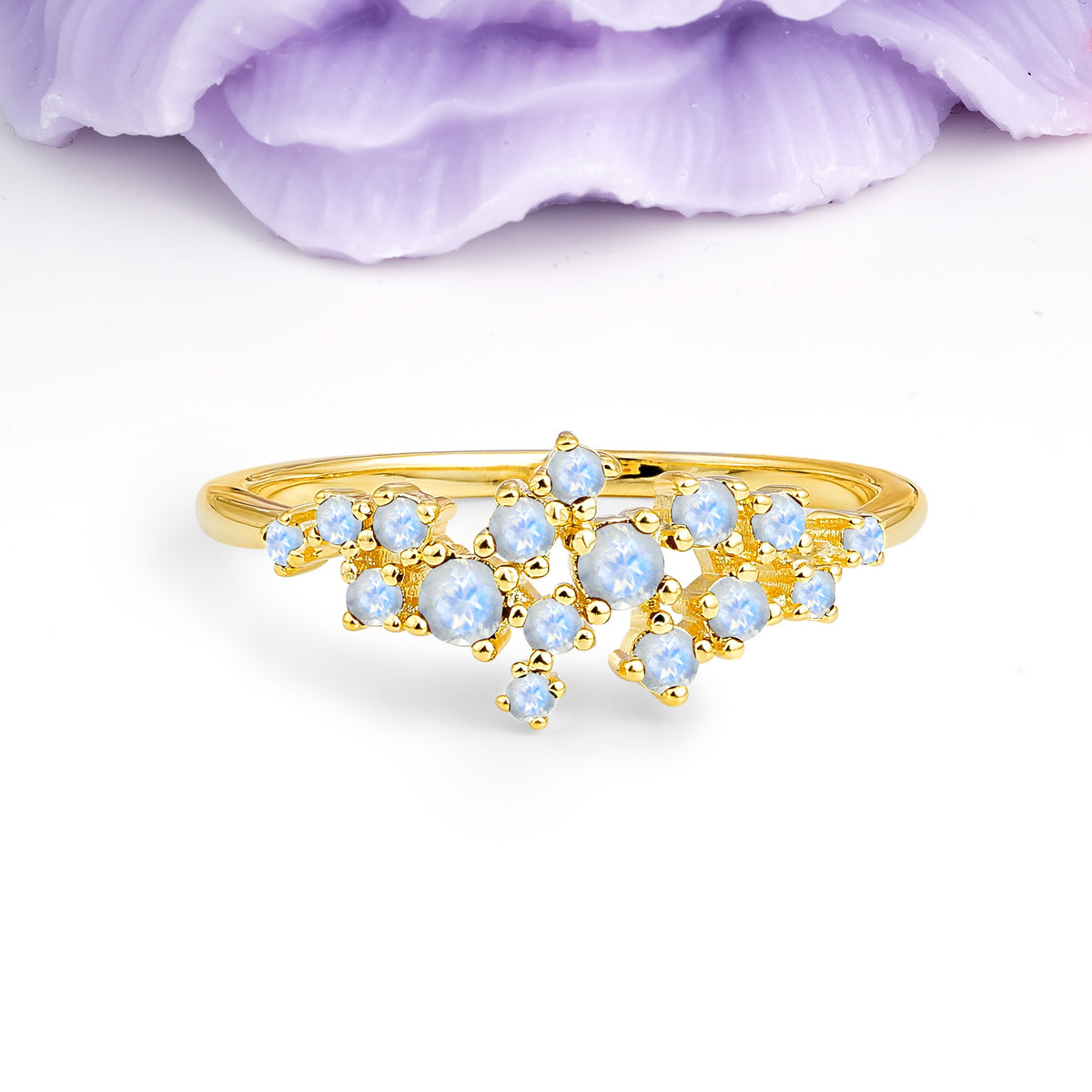 Dainty Galaxy Scattered Diamond Floral Twig Moonstone Wedding Ring - Additional view