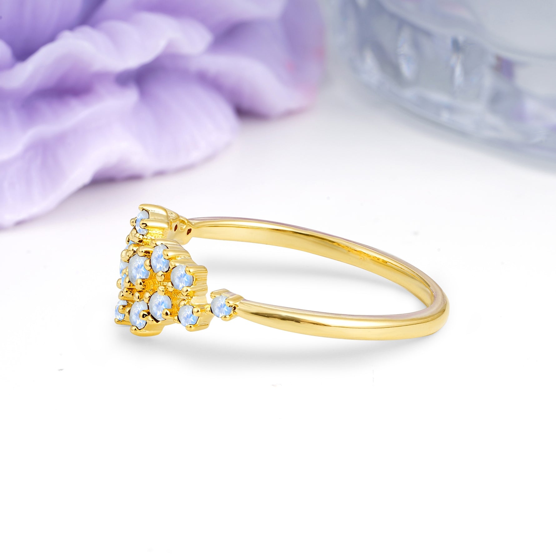 Dainty Galaxy Scattered Diamond Floral Twig Moonstone Wedding Ring - Additional view