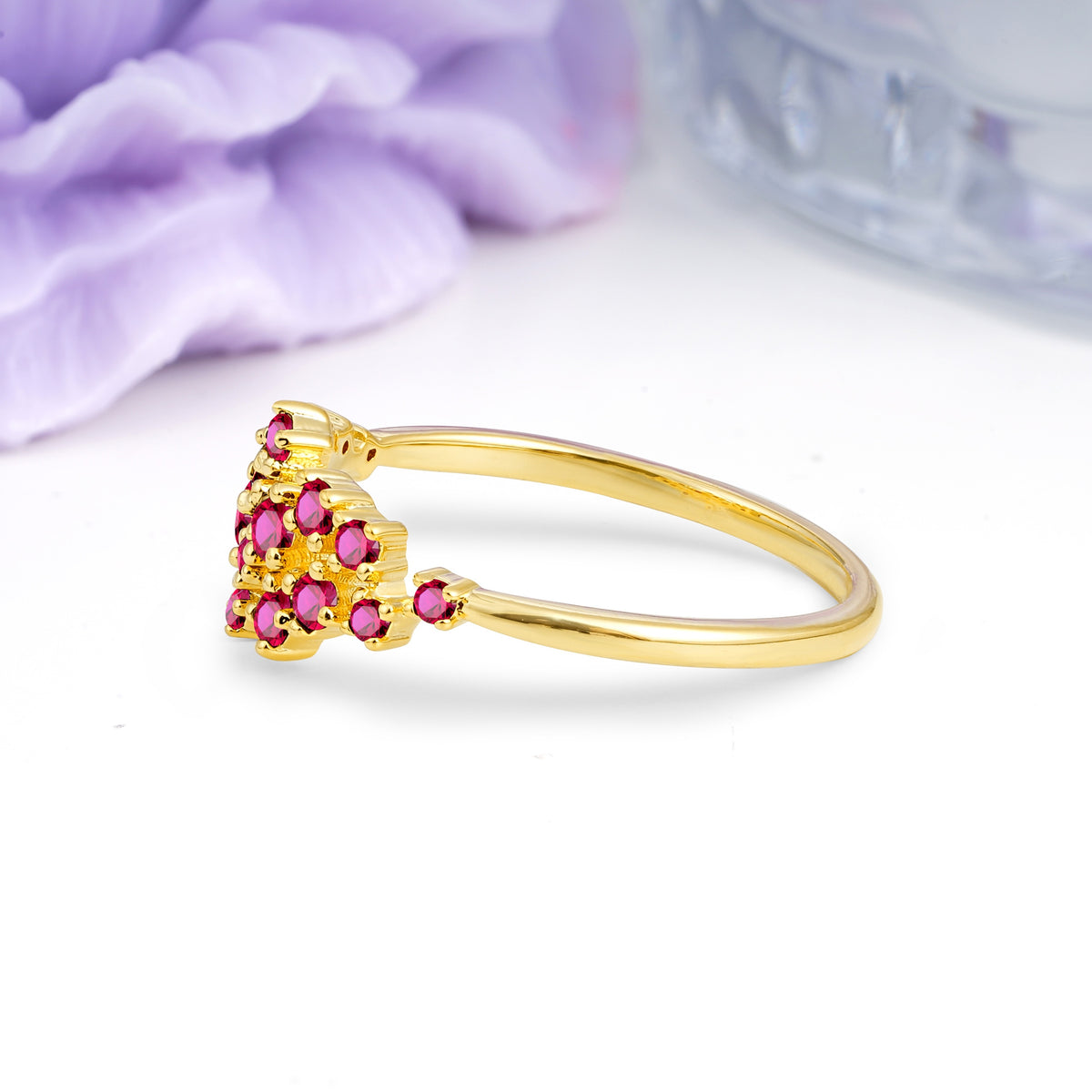 Dainty Galaxy Scattered Diamond Floral Twig Ruby Wedding Ring - Additional view
