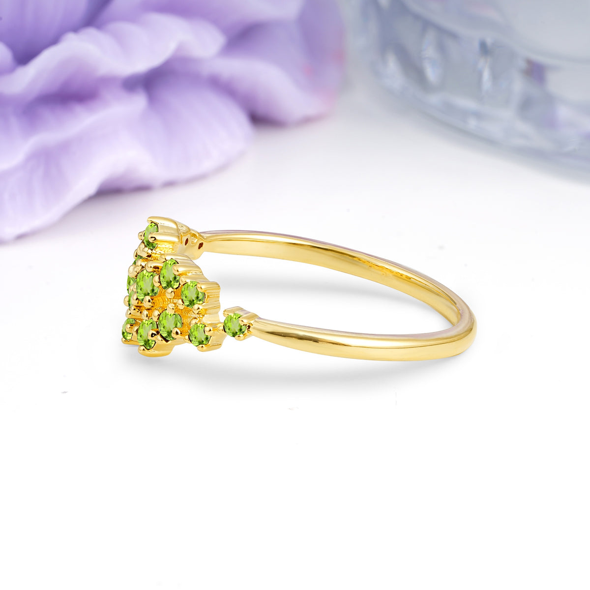 Dainty Galaxy Scattered Diamond Floral Twig Peridot Wedding Ring - Additional view