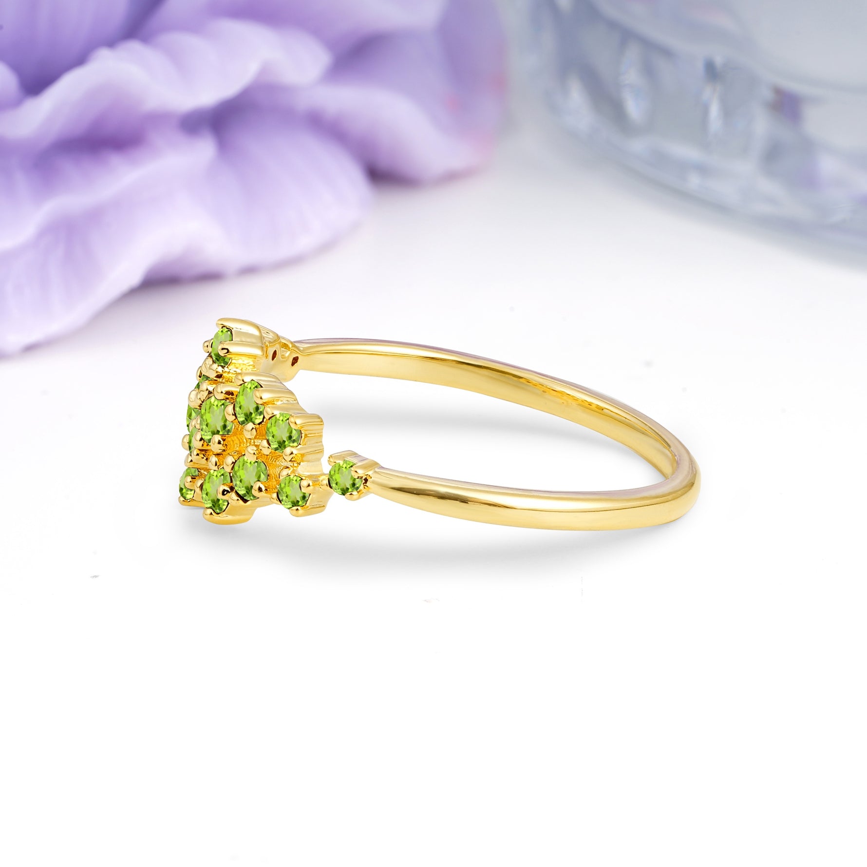 Dainty Galaxy Scattered Diamond Floral Twig Peridot Wedding Ring - Additional view