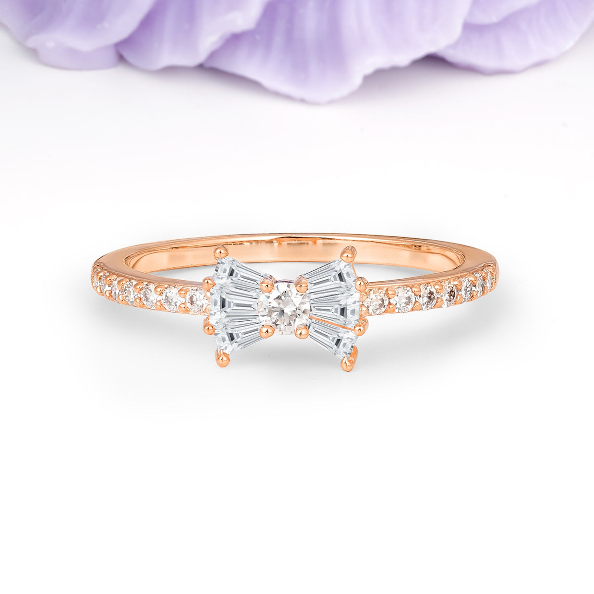 Luxurious Pavé-Set Diamonds, Unique Butterfly-Shaped 4-Prong Setting, Round Cut Lab Diamond Wedding Ring - Additional view