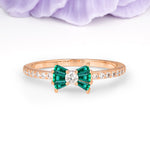 Luxurious Pavé-Set Diamonds, Unique Butterfly-Shaped 4-Prong Setting, Round Cut Emerald Wedding Ring - Additional view