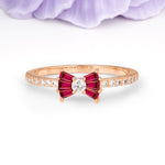 Luxurious Pavé-Set Diamonds, Unique Butterfly-Shaped 4-Prong Setting, Round Cut Ruby Wedding Ring - Additional view