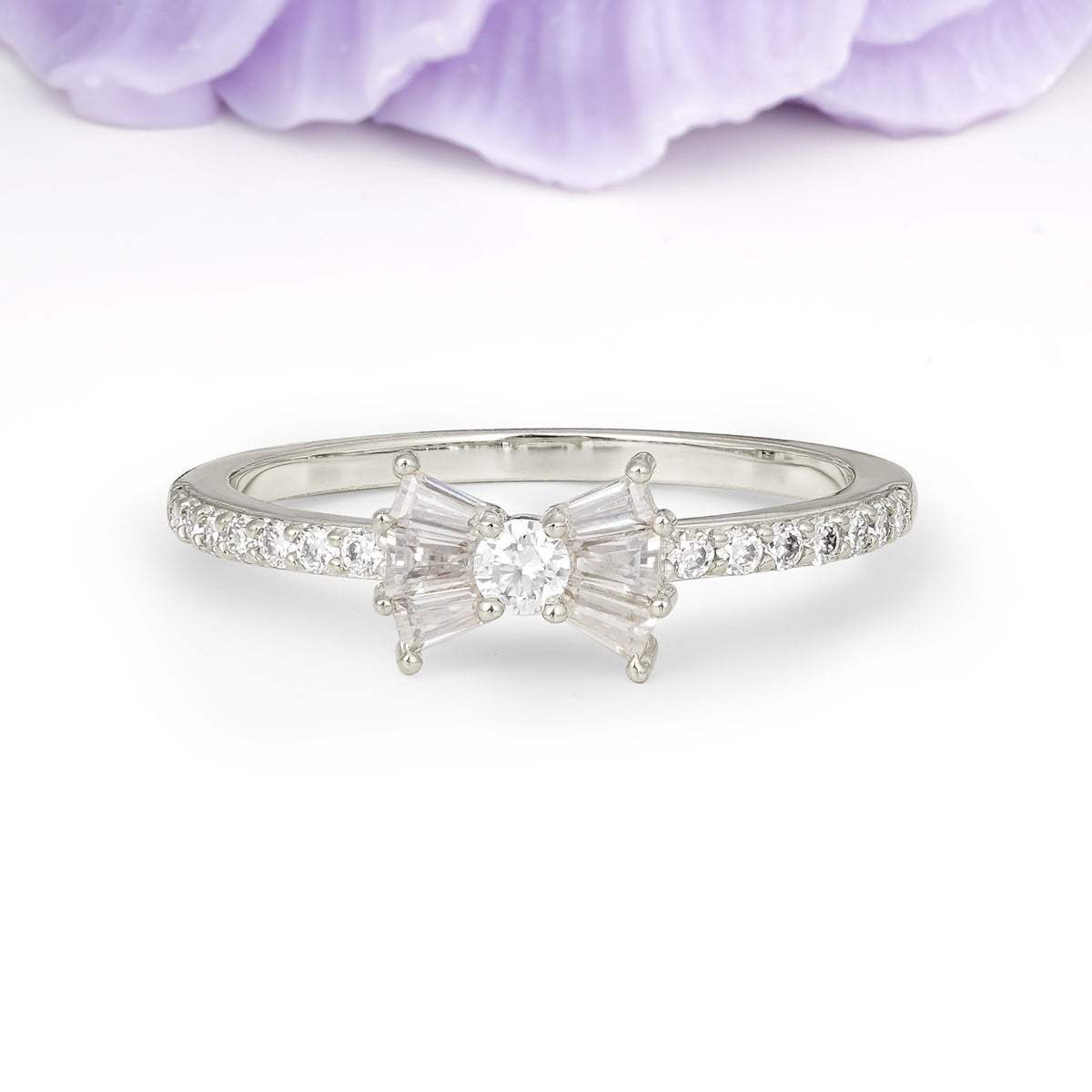 Luxurious Pavé-Set Diamonds, Unique Butterfly-Shaped 4-Prong Setting, Round Cut Moissanite Wedding Ring - Additional view