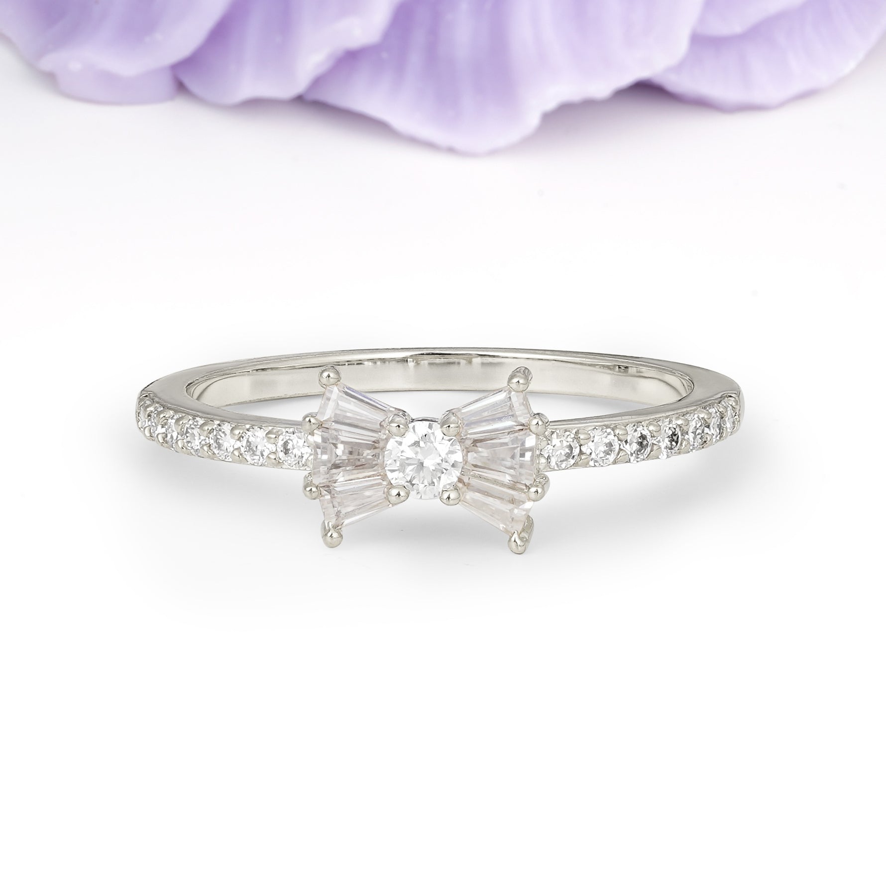 Luxurious Pavé-Set Diamonds, Unique Butterfly-Shaped 4-Prong Setting, Round Cut Moissanite Wedding Ring - Additional view