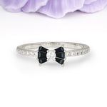Luxurious Pavé-Set Diamonds, Unique Butterfly-Shaped 4-Prong Setting, Round Cut Black Onyx Wedding Ring - Additional view