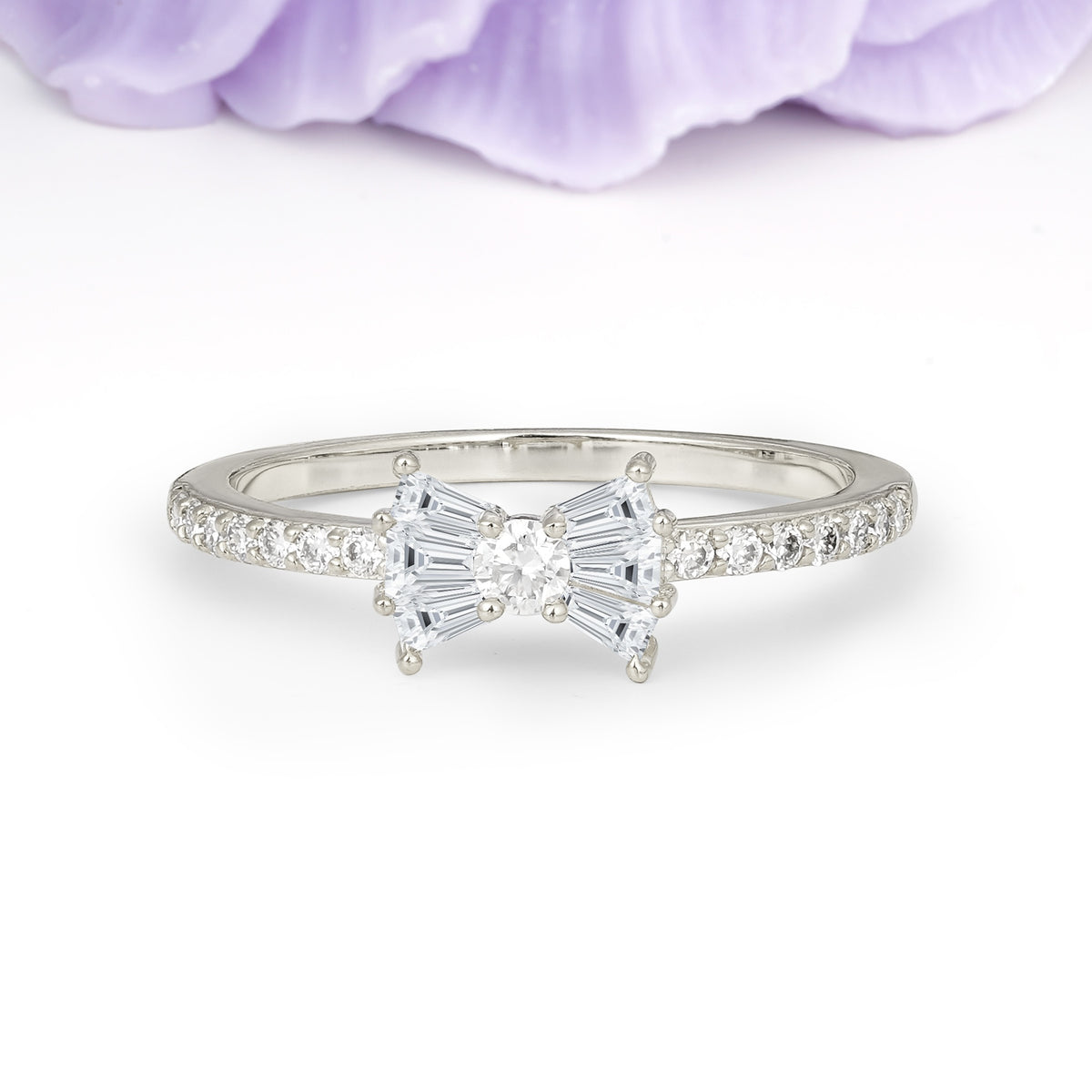 Luxurious Pavé-Set Diamonds, Unique Butterfly-Shaped 4-Prong Setting, Round Cut Lab Diamond Wedding Ring - Additional view