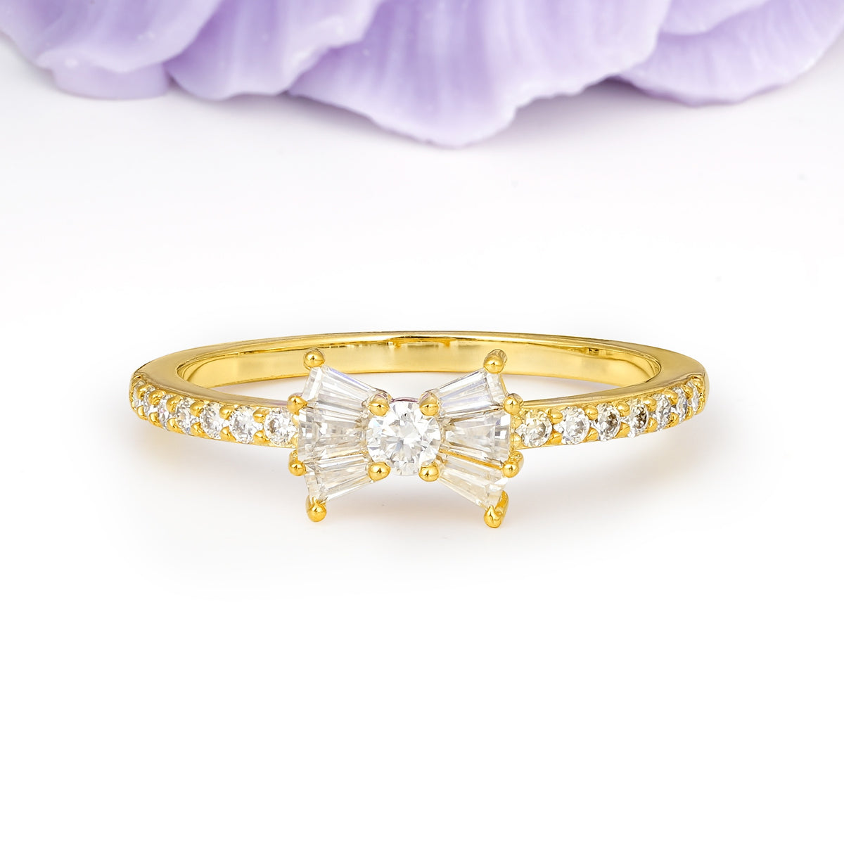 Luxurious Pavé-Set Diamonds, Unique Butterfly-Shaped 4-Prong Setting, Round Cut Moissanite Wedding Ring - Additional view