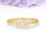 Luxurious Pavé-Set Diamonds, Unique Butterfly-Shaped 4-Prong Setting, Round Cut Moissanite Wedding Ring - Additional view