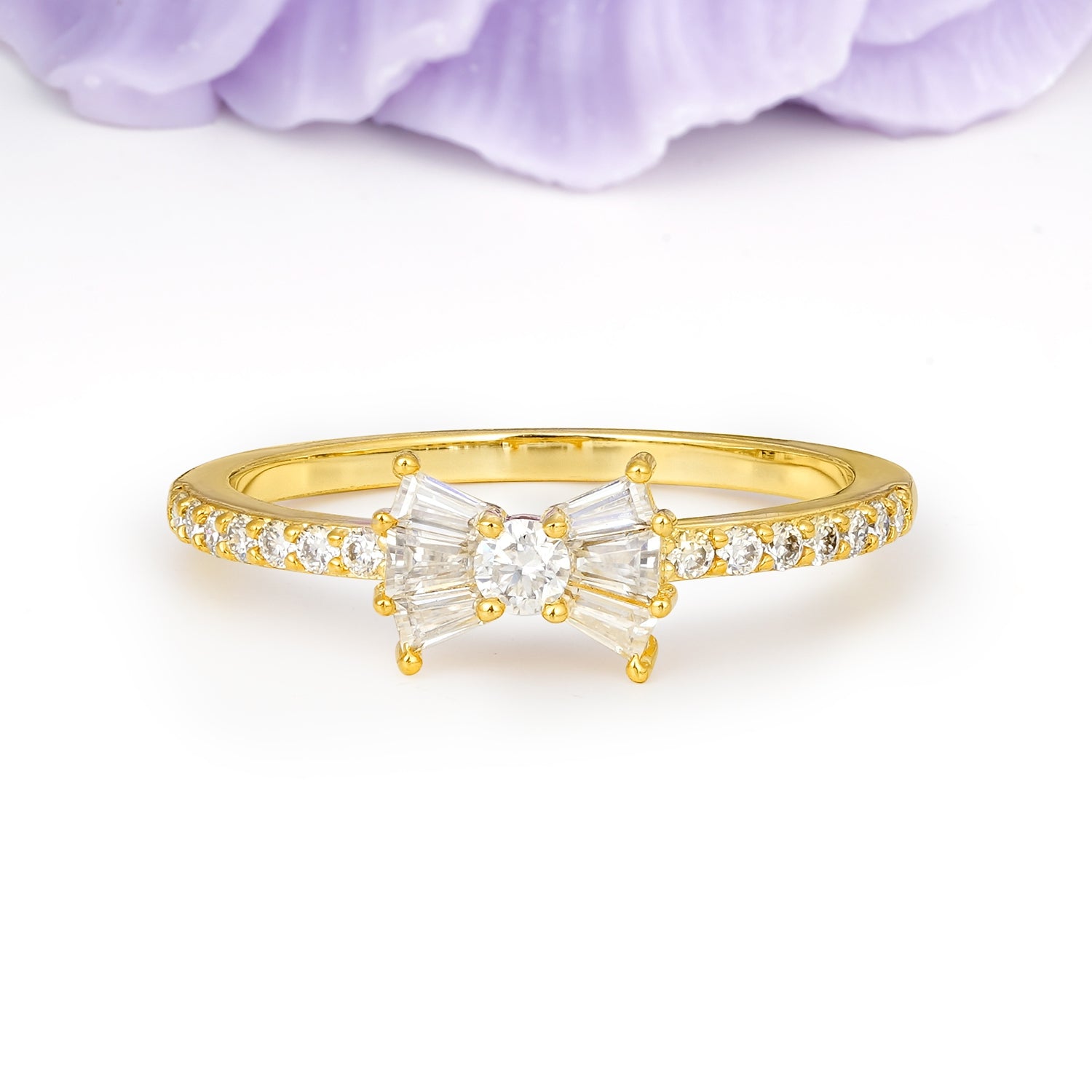 Luxurious Pavé-Set Diamonds, Unique Butterfly-Shaped 4-Prong Setting, Round Cut Moissanite Wedding Ring - Additional view