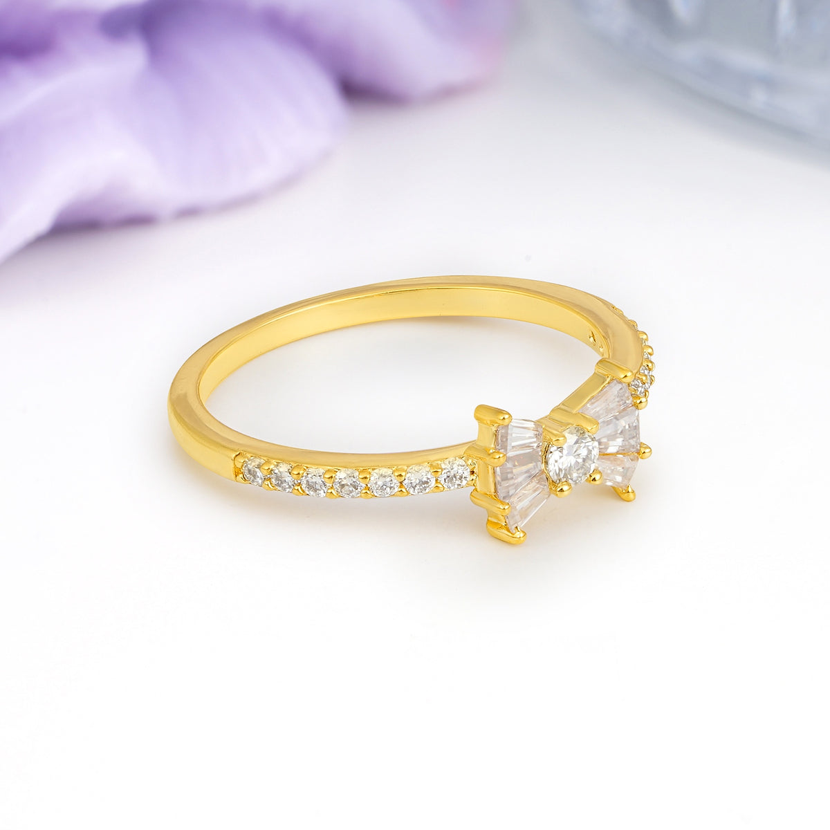 Luxurious Pavé-Set Diamonds, Unique Butterfly-Shaped 4-Prong Setting, Round Cut Moissanite Wedding Ring - Additional view