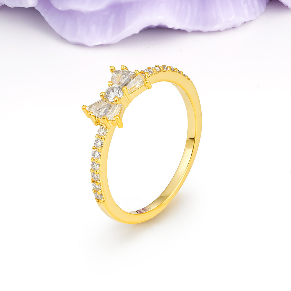 Luxurious Pavé-Set Diamonds, Unique Butterfly-Shaped 4-Prong Setting, Round Cut Moissanite Wedding Ring - Additional view