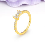 Luxurious Pavé-Set Diamonds, Unique Butterfly-Shaped 4-Prong Setting, Round Cut Moissanite Wedding Ring - Additional view