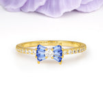 Luxurious Pavé-Set Diamonds, Unique Butterfly-Shaped 4-Prong Setting, Round Cut Sapphire Wedding Ring - Additional view