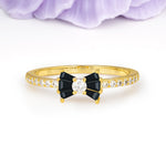Luxurious Pavé-Set Diamonds, Unique Butterfly-Shaped 4-Prong Setting, Round Cut Black Onyx Wedding Ring - Additional view