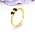 Luxurious Pavé-Set Diamonds, Unique Butterfly-Shaped 4-Prong Setting, Round Cut Black Onyx Wedding Ring - Additional view