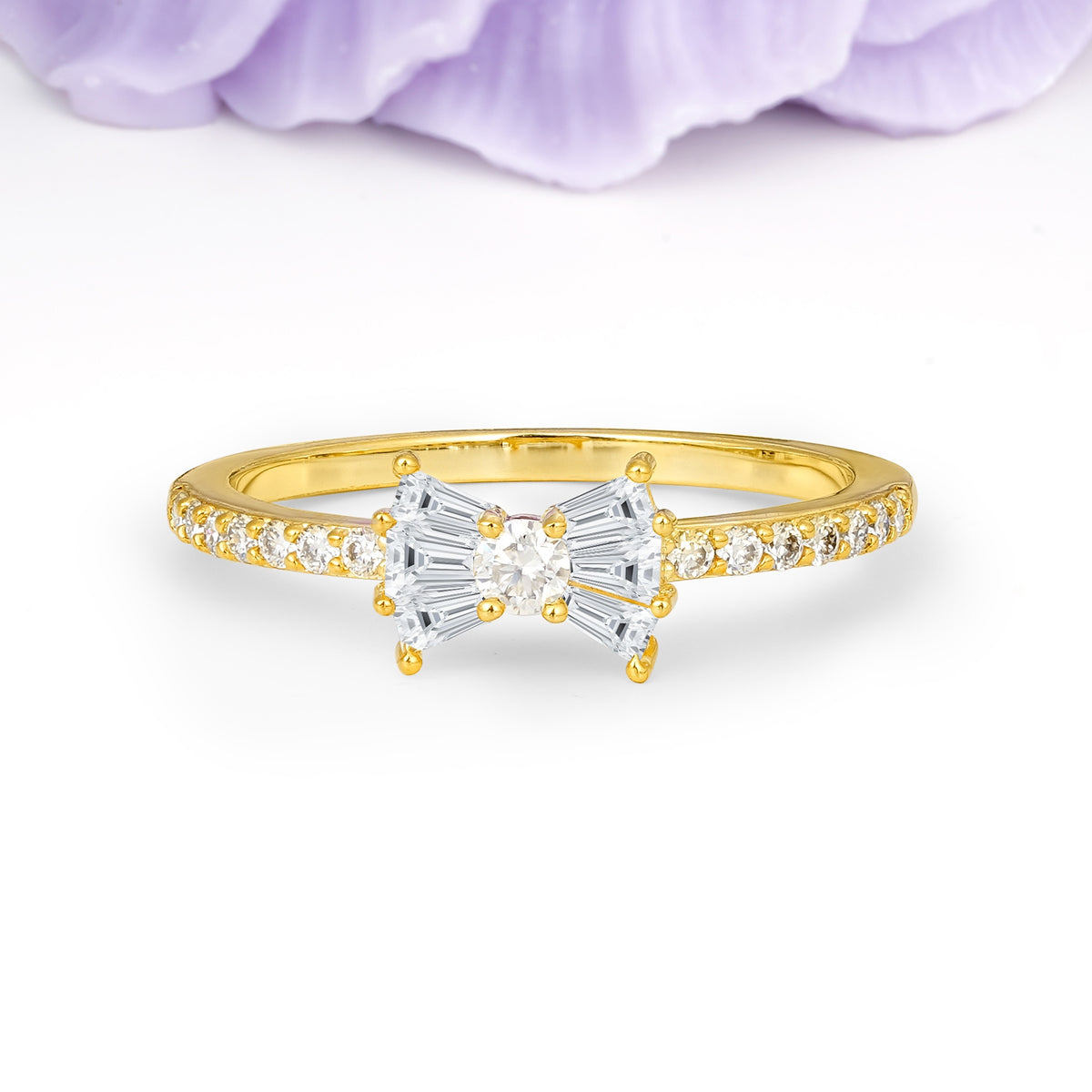 Luxurious Pavé-Set Diamonds, Unique Butterfly-Shaped 4-Prong Setting, Round Cut Lab Diamond Wedding Ring - Additional view
