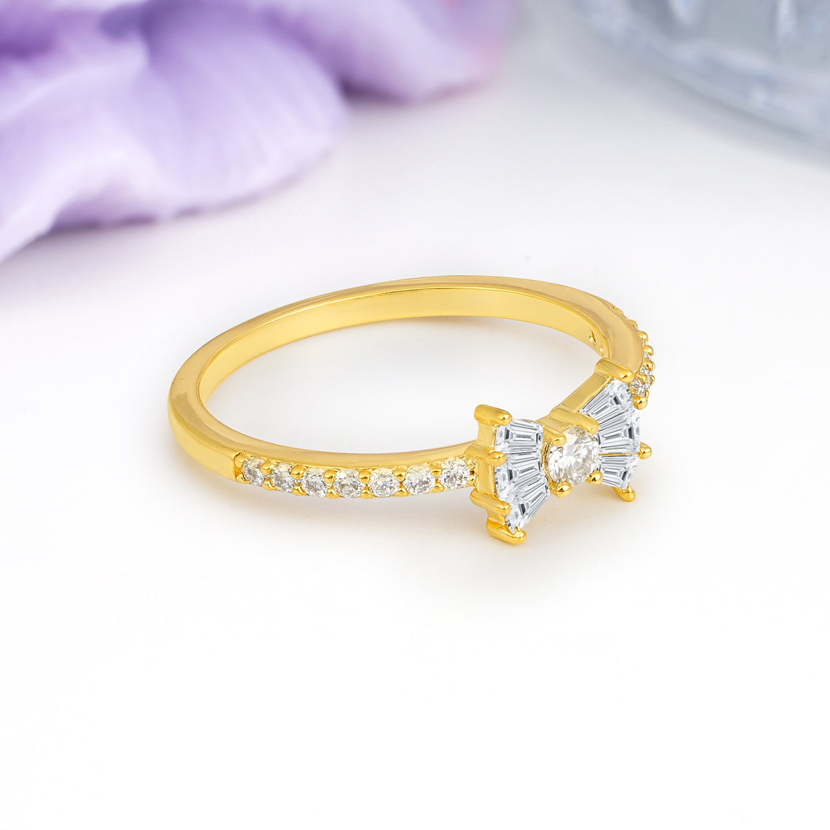 Luxurious Pavé-Set Diamonds, Unique Butterfly-Shaped 4-Prong Setting, Round Cut Lab Diamond Wedding Ring - Additional view