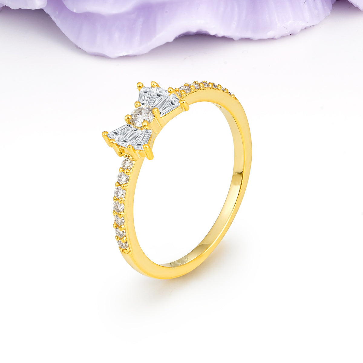 Luxurious Pavé-Set Diamonds, Unique Butterfly-Shaped 4-Prong Setting, Round Cut Lab Diamond Wedding Ring - Additional view