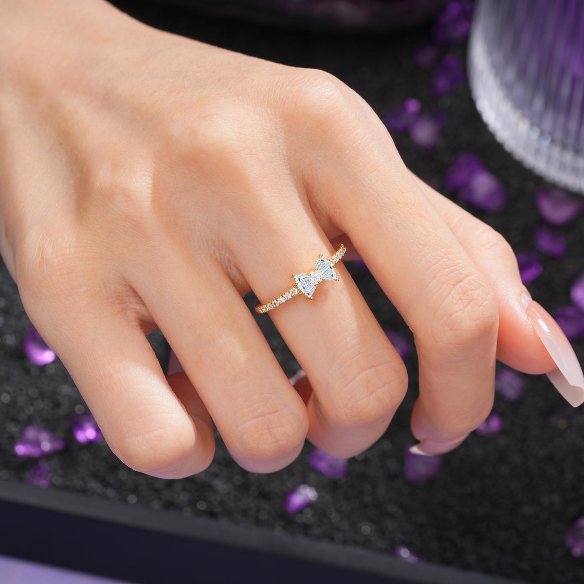 Luxurious Pavé-Set Diamonds, Unique Butterfly-Shaped 4-Prong Setting, Round Cut Lab Diamond Wedding Ring