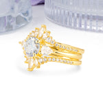 Radiant Round Cut Marquise Accent Moissanite Bridal Ring Set - White-Gold