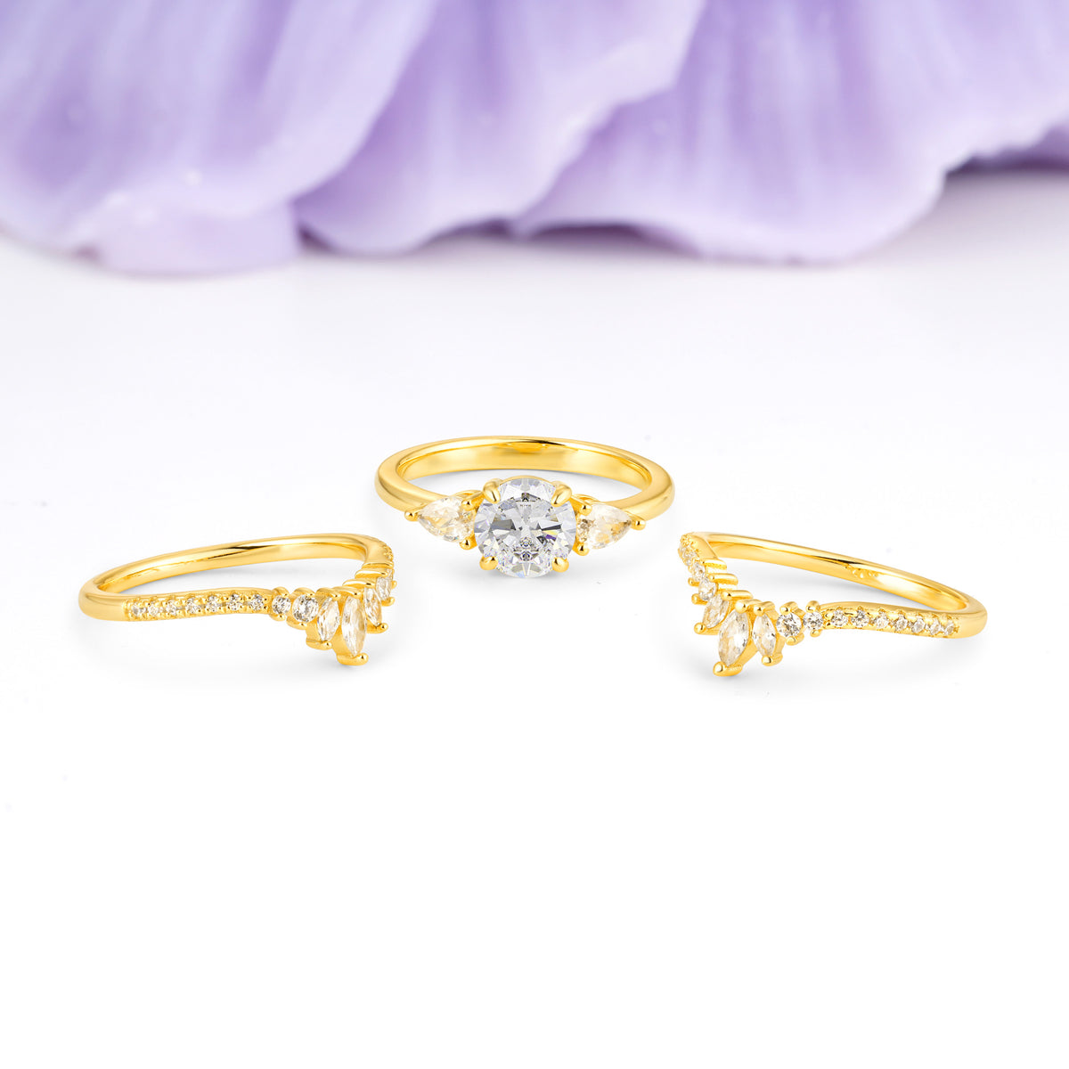 Radiant Round Cut Marquise Accent Moissanite Bridal Ring Set - Additional view
