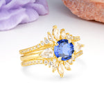 Radiant Round Cut Marquise Accent Sapphire Bridal Ring Set - Rose-Gold