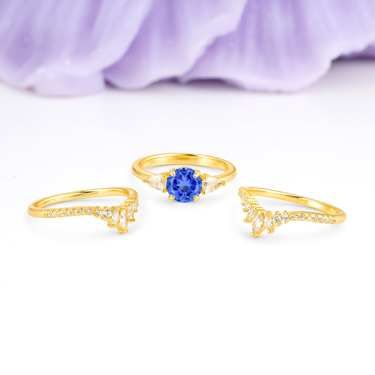 Radiant Round Cut Marquise Accent Sapphire Bridal Ring Set - Additional view