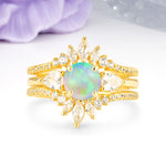 Radiant Round Cut Marquise Accent Fire Opal Bridal Ring Set - Yellow-Gold