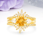 Radiant Round Cut Marquise Accent Citrine Bridal Ring Set - Yellow-Gold