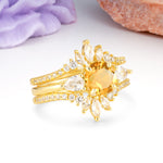 Radiant Round Cut Marquise Accent Citrine Bridal Ring Set - Rose-Gold