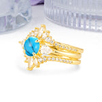 Radiant Round Cut Marquise Accent Turquoise Bridal Ring Set - White-Gold
