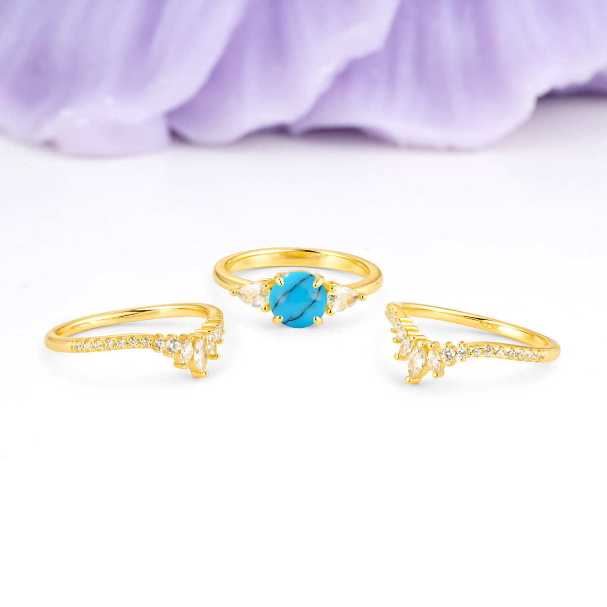 Radiant Round Cut Marquise Accent Turquoise Bridal Ring Set - Additional view
