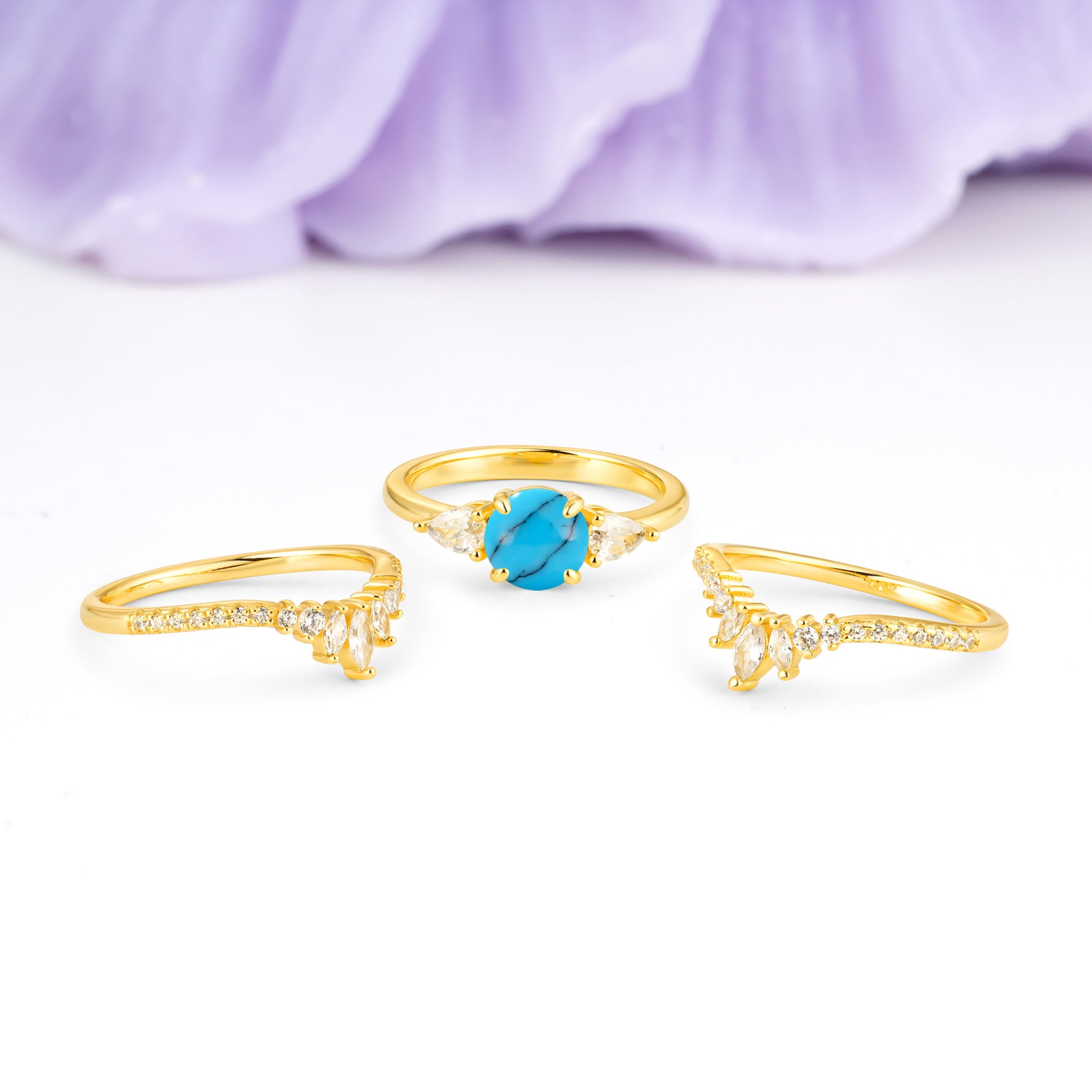 Radiant Round Cut Marquise Accent Turquoise Bridal Ring Set - Additional view