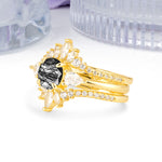 Radiant Round Cut Marquise Accent Black Rutilated Quartz Bridal Ring Set - White-Gold