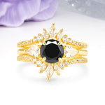 Radiant Round Cut Marquise Accent Black Onyx Bridal Ring Set - Yellow-Gold