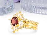Radiant Round Cut Marquise Accent Garnet Bridal Ring Set - White-Gold