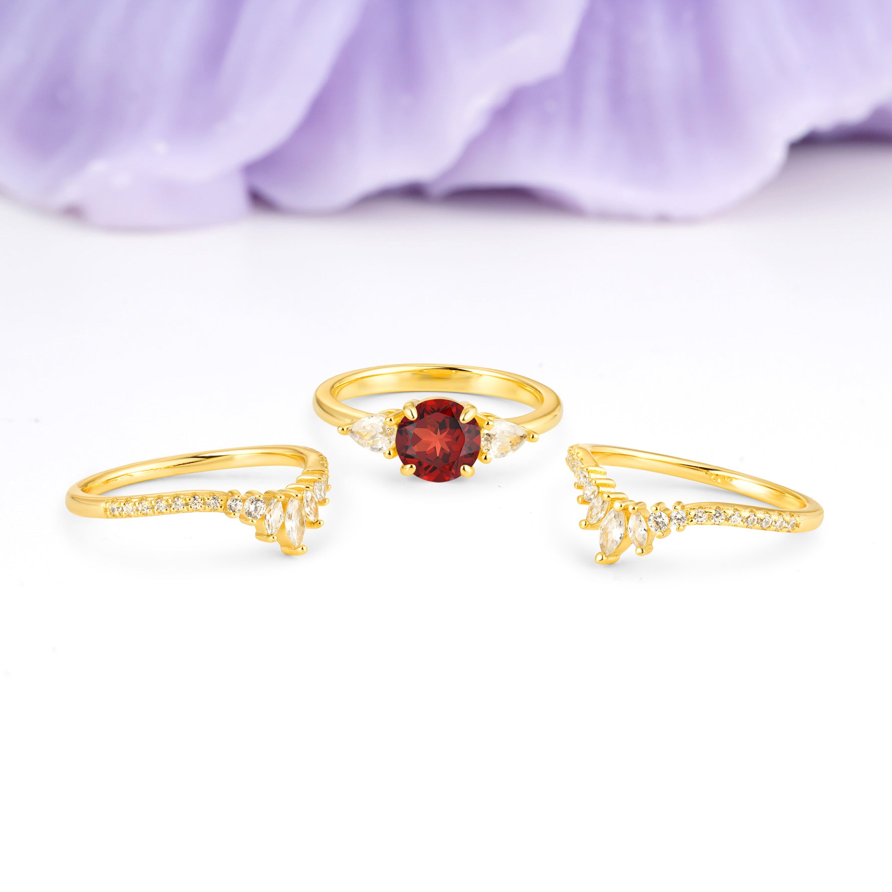Radiant Round Cut Marquise Accent Garnet Bridal Ring Set - Additional view