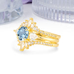 Radiant Round Cut Marquise Accent Aquamarine Bridal Ring Set - White-Gold