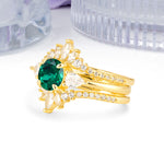 Radiant Round Cut Marquise Accent Emerald Bridal Ring Set - White-Gold
