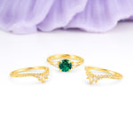 Radiant Round Cut Marquise Accent Emerald Bridal Ring Set - Additional view